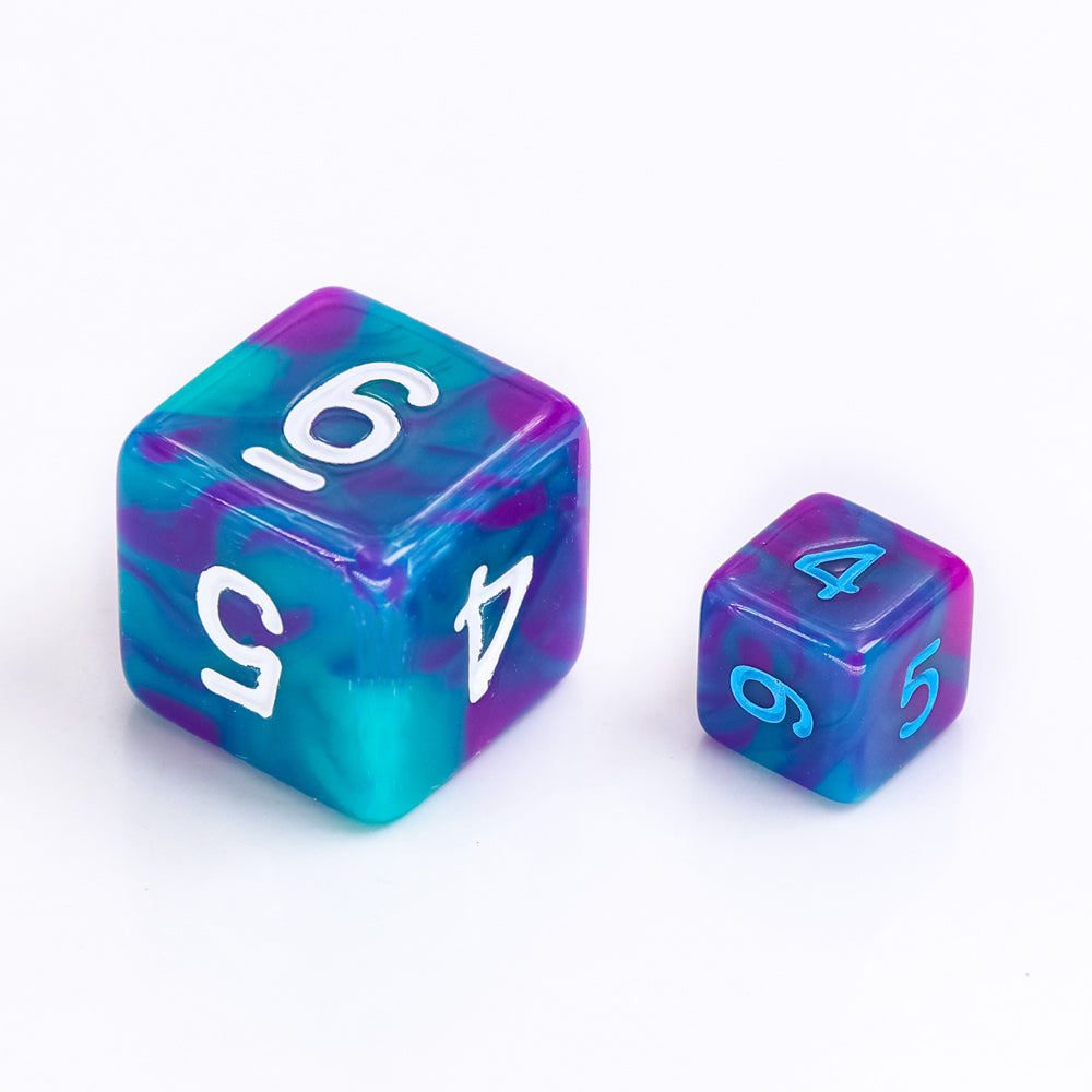 Teal Purple Blend 7-Dice Mini-Dice RPG Set w/Blue Numbers Miniature Dice