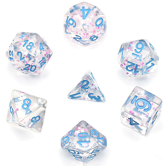 Pink/ White Glitter Stars Dice Series w/Blue 7-Dice Set