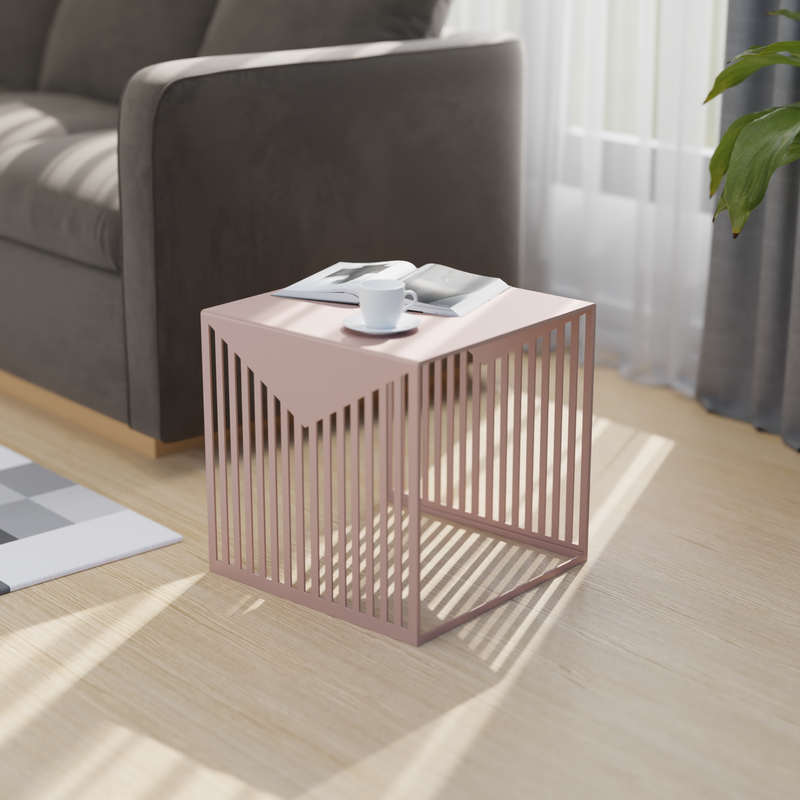 LeisureMod Cisco Modern Square Steel Side Table with Powder Coated Finish Brown.