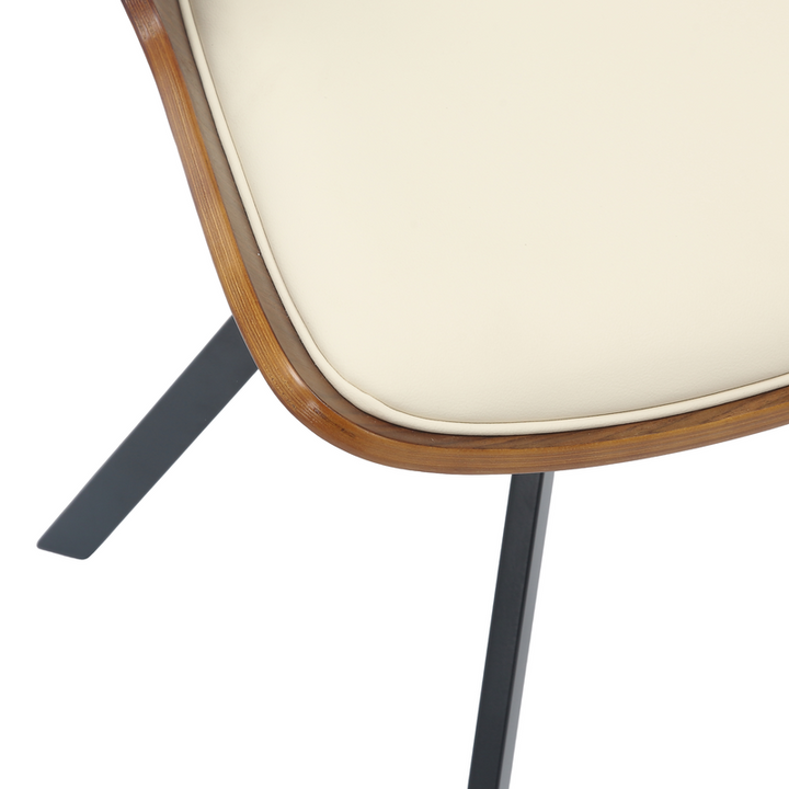 LeisureMod Wooden Dining Chair Modern style Nymia Collection Walnut Color in Beige Closeup.