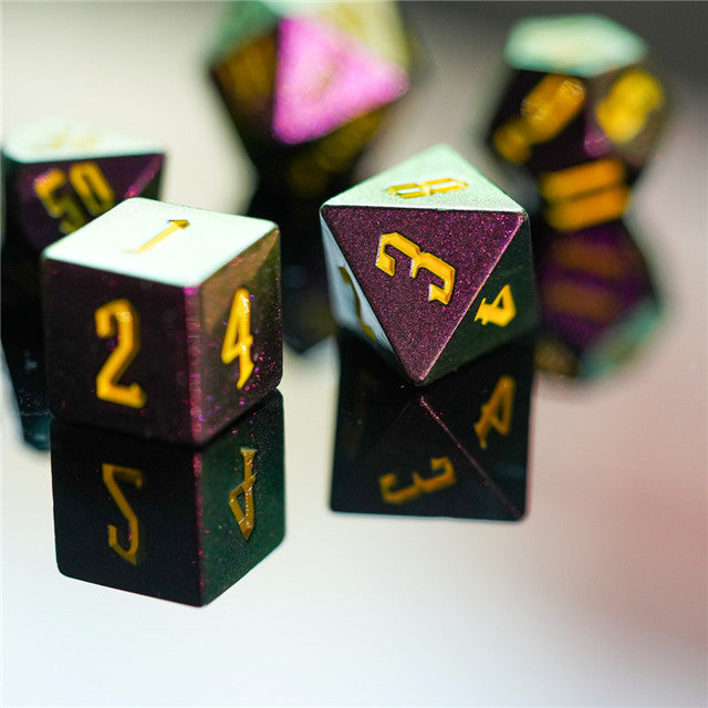 Rose Red Monster Glitter DND Dice (Rose Red&Green&Golden) 7-Dice Dungeons and Dragons Dice