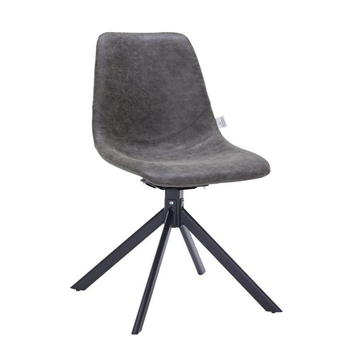 LeisureMod Markley Modern Leather Swivel Dining Chair with Metal Legs in Grey
