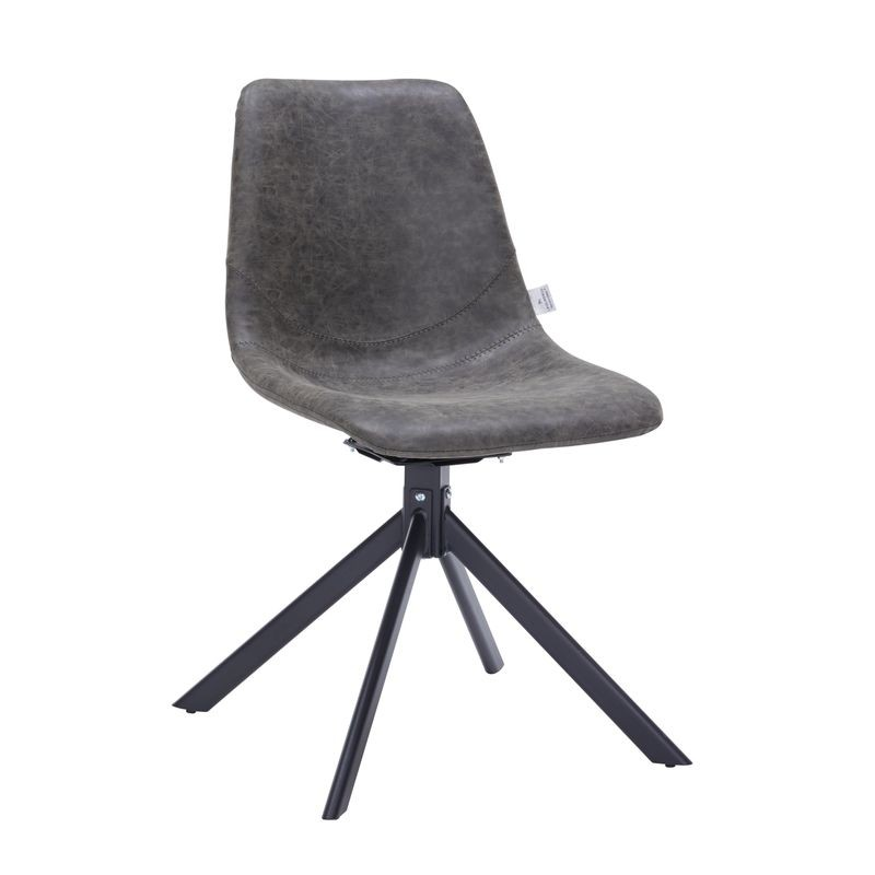 LeisureMod Markley Modern Leather Swivel Dining Chair with Metal Legs in Grey