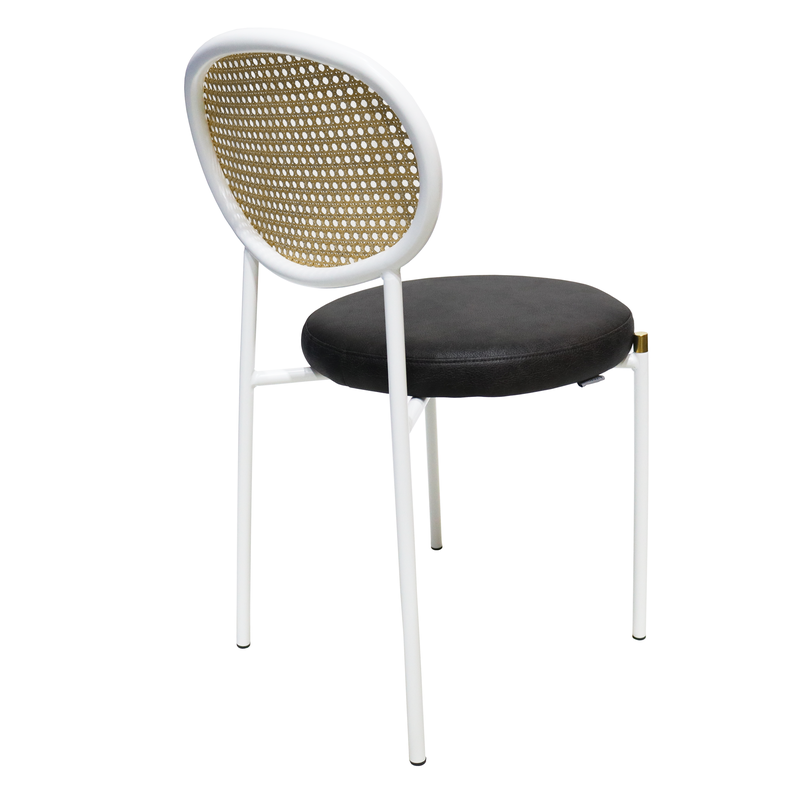 LeisureMod Euston Modern Wicker Dining Chair with White Frame and Leather Seat in Charcoal Set of 2 Side View.