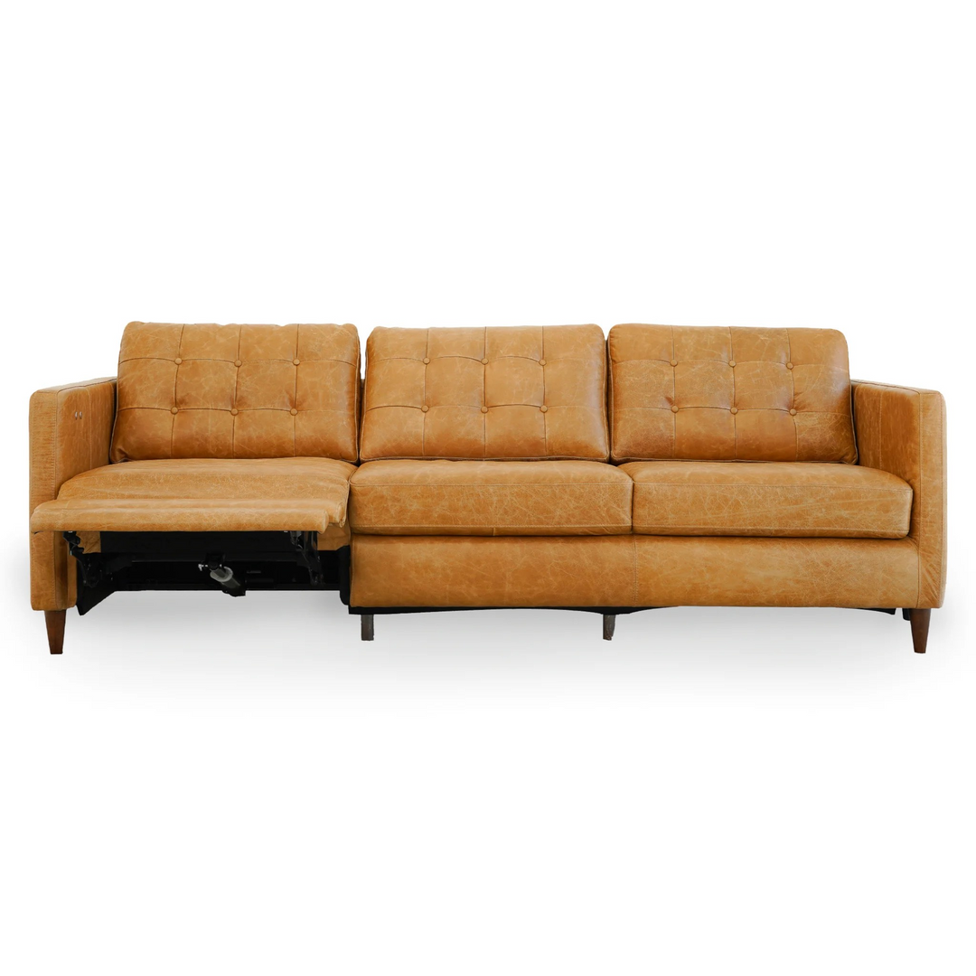 Christopher Tan Leather Electric Inclining Sofa Left Facing Front View.