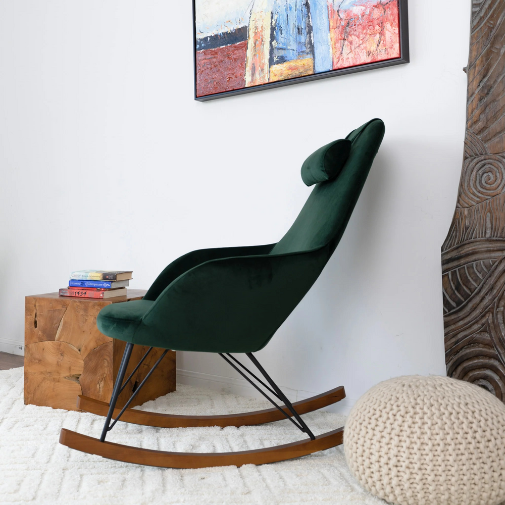 Chloe Mid Century Modern Rocker Livingroom and Bedroom Chair Side View.