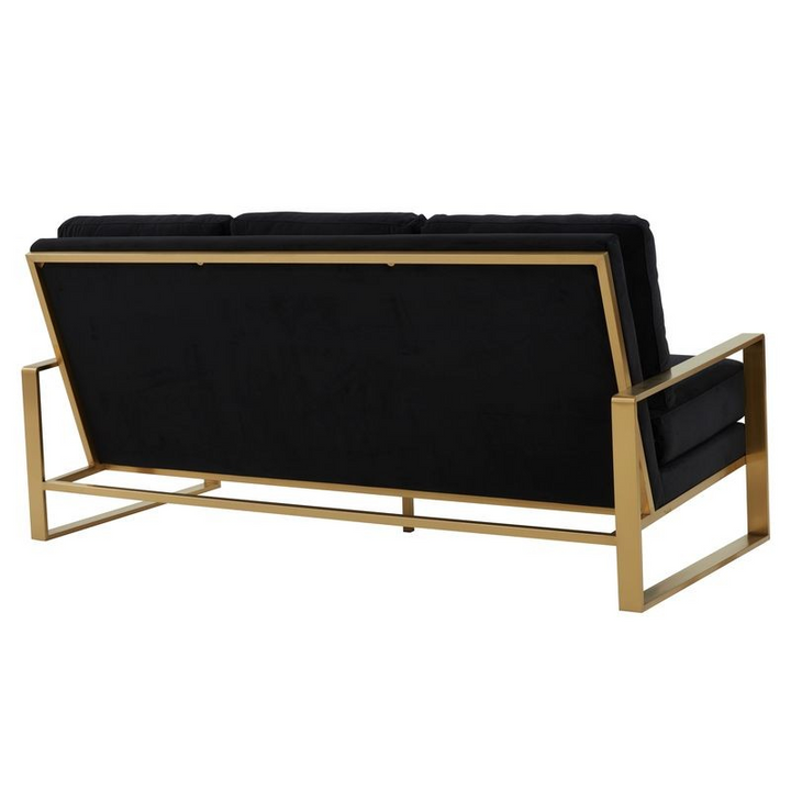 LeisureMod Jefferson Contemporary Modern Design Velvet Sofa with Gold Frame Black Back View.