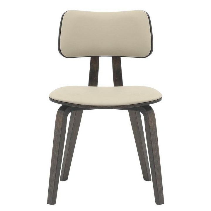 Modern Wooden Dining Chair with Dark Walnut Color Frame in Taupe in the Clivo Collection Front View.
