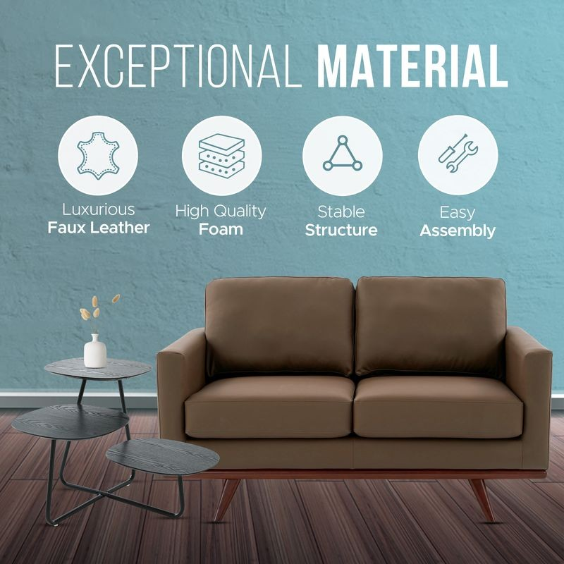 LeisureMod Chester Modern Faux Leather Loveseat in Taupe Leather Material.