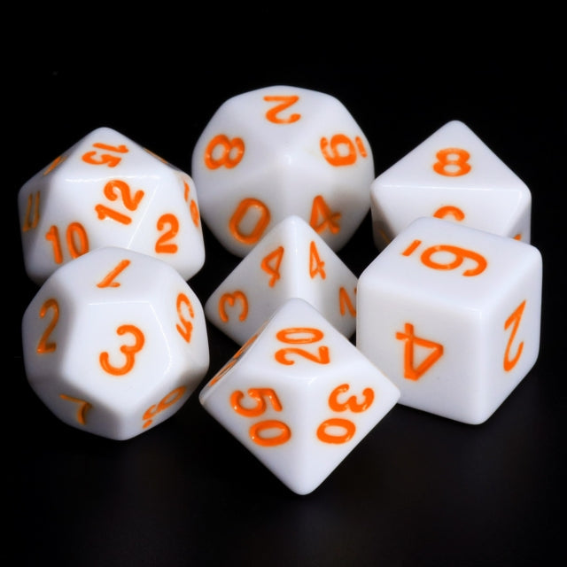 White Opaque with Orange Numbering 7-Dice Set RPG