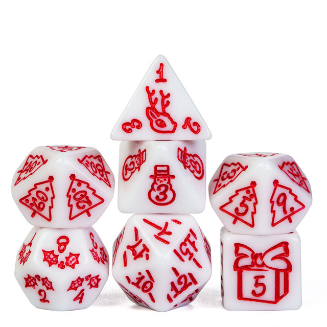 White Christmas Dice w/Red Presents Trees Snowman Holiday Festive