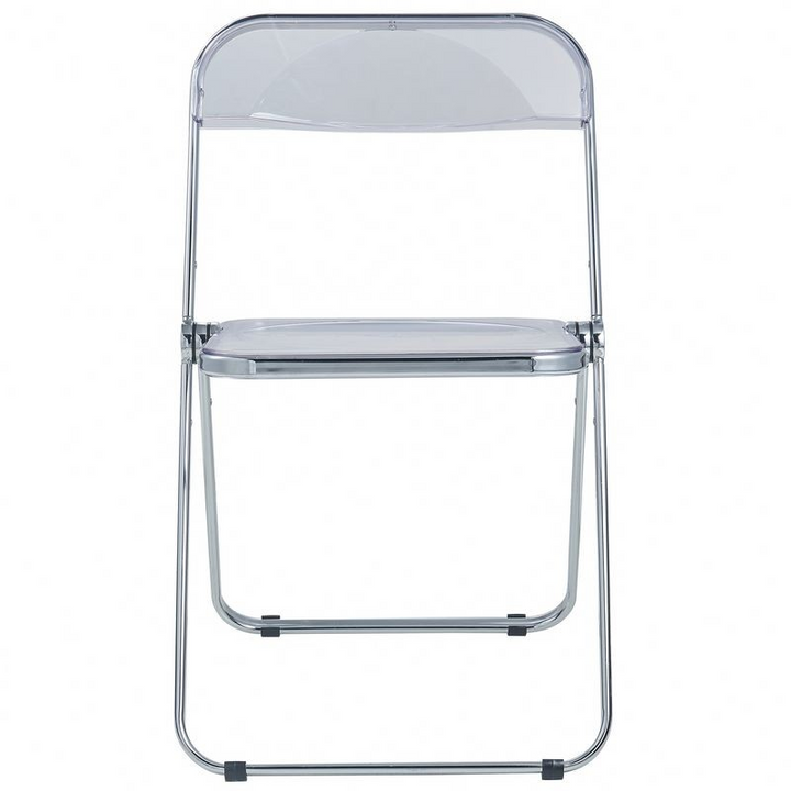 LeisureMod Lawrence Acrylic Folding Chair with Metal Frame Front View.