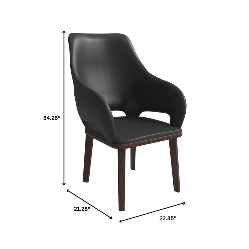 Black chair with dimensions indicated on a white background.