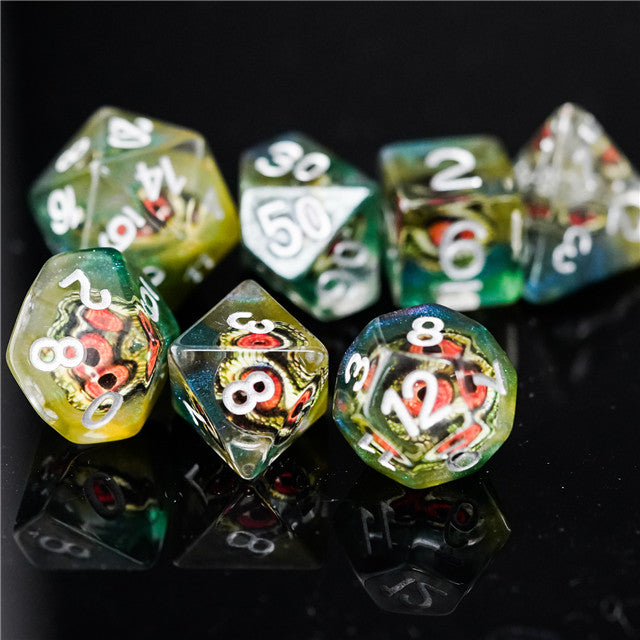Reptile Green Demon Eye Dragon Eye Dice 7-Dice Set Resin Dungeons and Dragons Dice