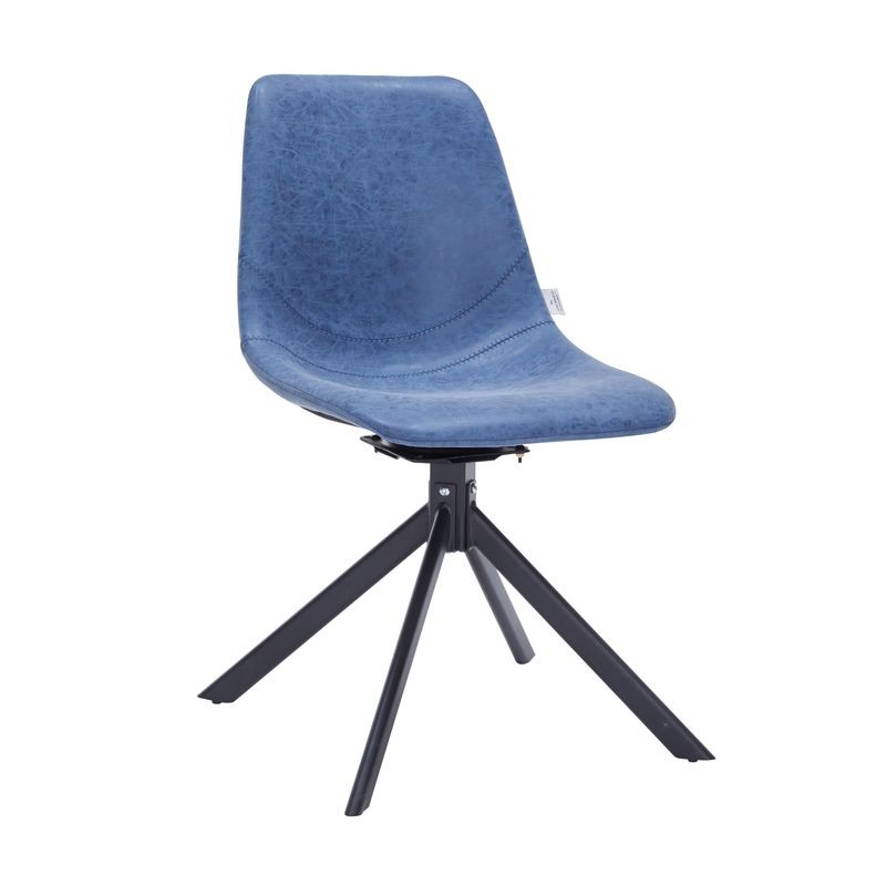 LeisureMod Markley Modern Leather Swivel Dining Chair With Metal Legs in Blue