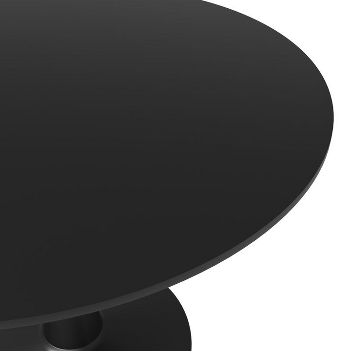 LeisureMod Bristol, 40" Round Dining Table in Black Base with Black Top Closeup.