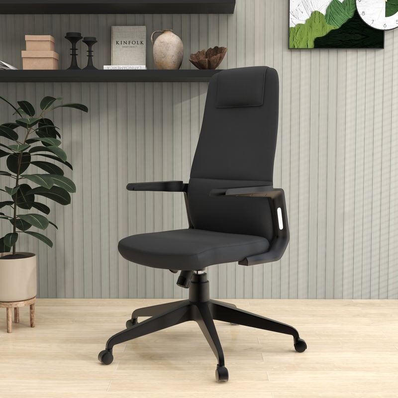 LeisureMod Nexa Collection Modern Office Chair in Black in Room.