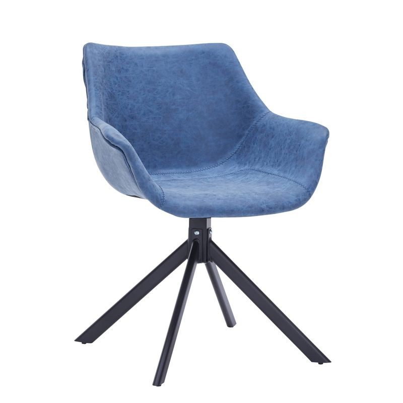 LeisureMod Markley Modern Leather Dining Swivel Armchair in Light Blue Front View.