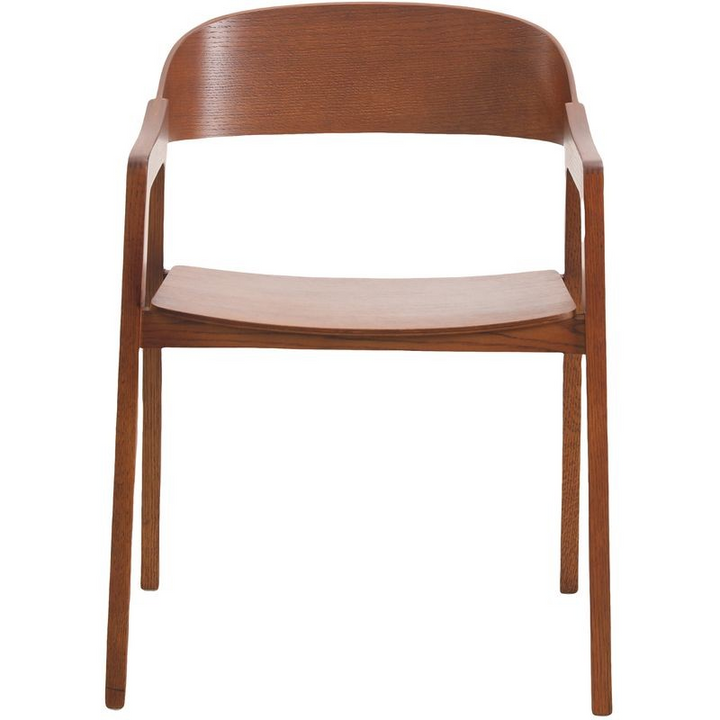 LeisureMod Rivo Collection Elegant Dining Chair in Dark Natural Wood Front View.