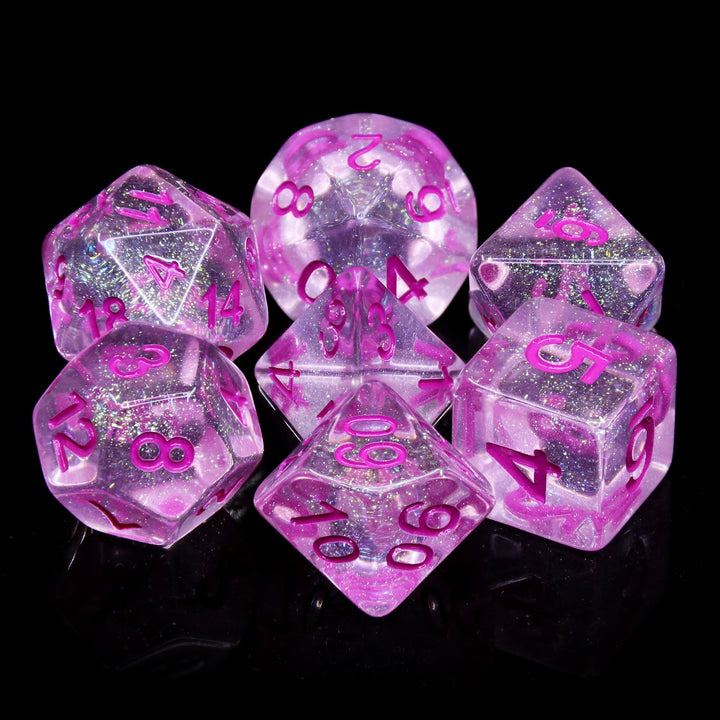 Pink World Glitter Pink with Pink Numbering 7-Dice Set RPG