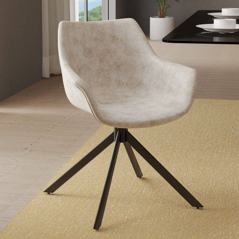 LeisureMod Markley Modern Leather Dining Swivel Armchair in Taupe