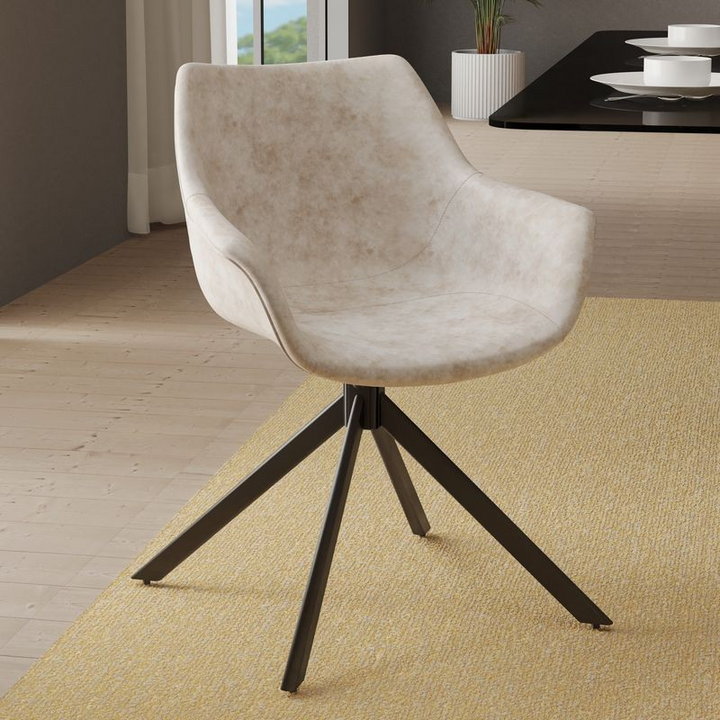 LeisureMod Markley Modern Leather Dining Swivel Armchair in Taupe