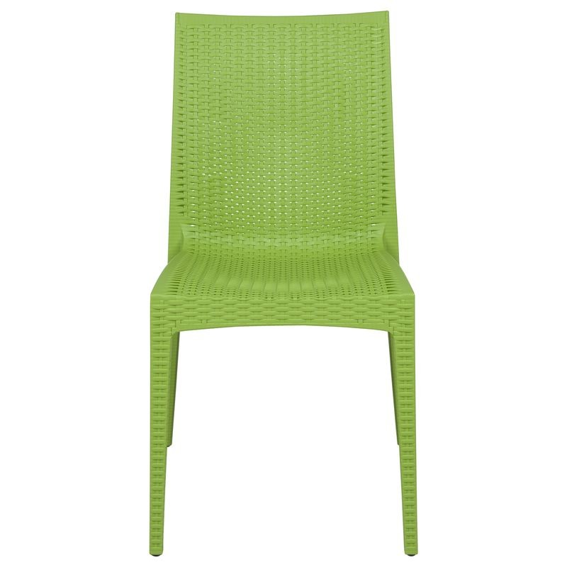 LeisureMod Weave Mace Indoor/Outdoor Dining Chair (Armless) Green Front View.