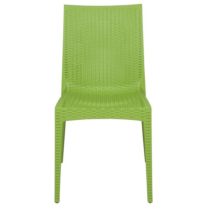 LeisureMod Weave Mace Indoor/Outdoor Dining Chair (Armless) Green Front View.