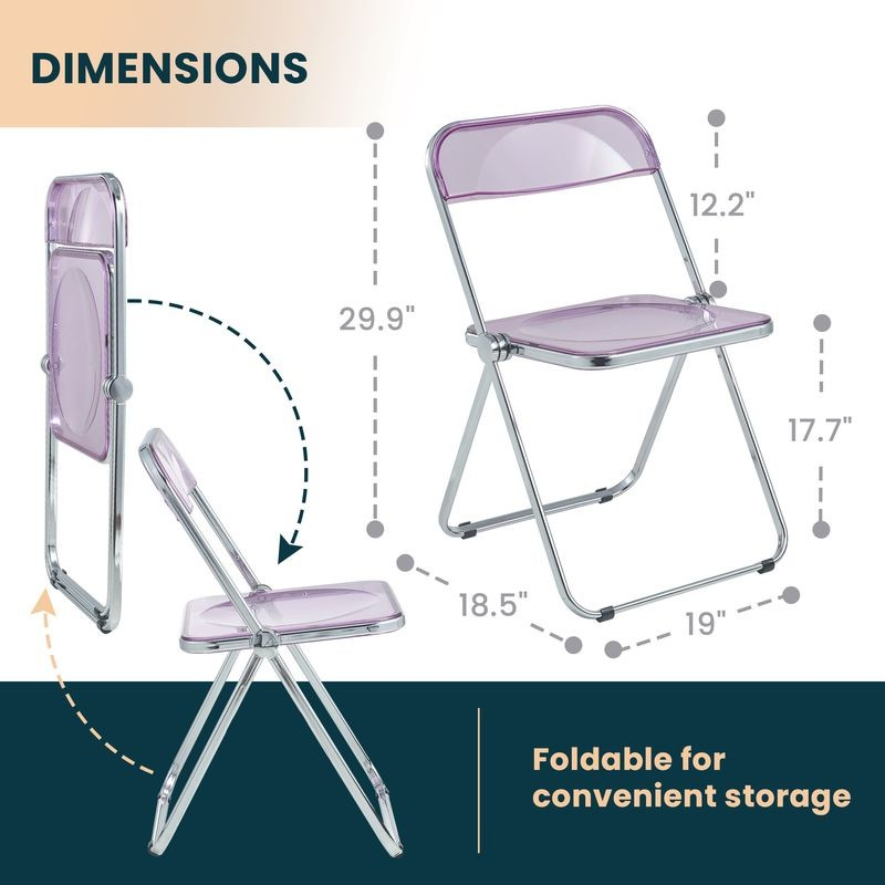 LeisureMod Lawrence Acrylic Folding Chair with Metal Frame Magenta Dimensions.