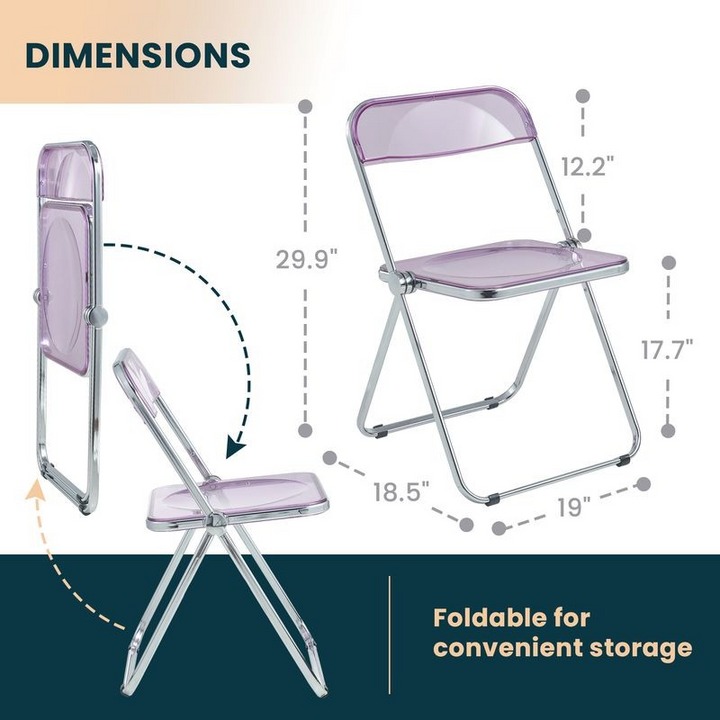 LeisureMod Lawrence Acrylic Folding Chair with Metal Frame Magenta Dimensions.