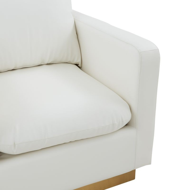 LeisureMod Nervo Faux Leather Accent Armchair with Gold Frame White Zoomed In.