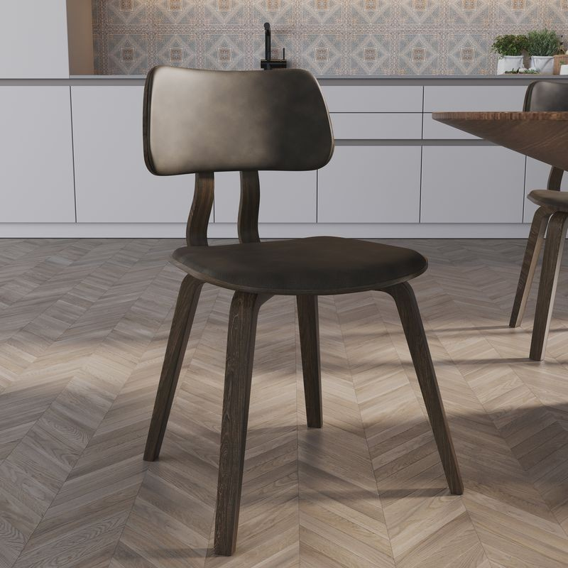 Modern Wooden Dining Chair with Dark Walnut Color Frame in Brown Clivo Collection with Background.