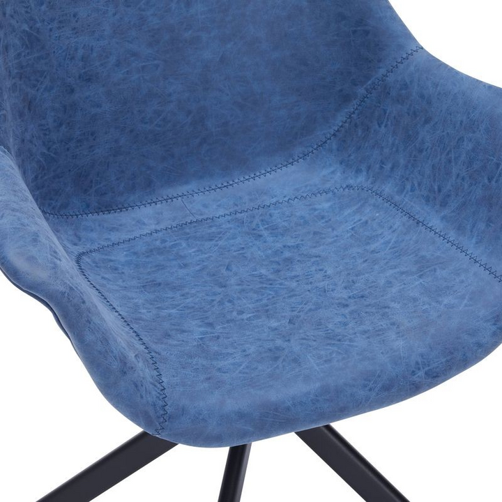 LeisureMod Markley Modern Leather Dining Swivel Armchair in Light Blue Closeup.