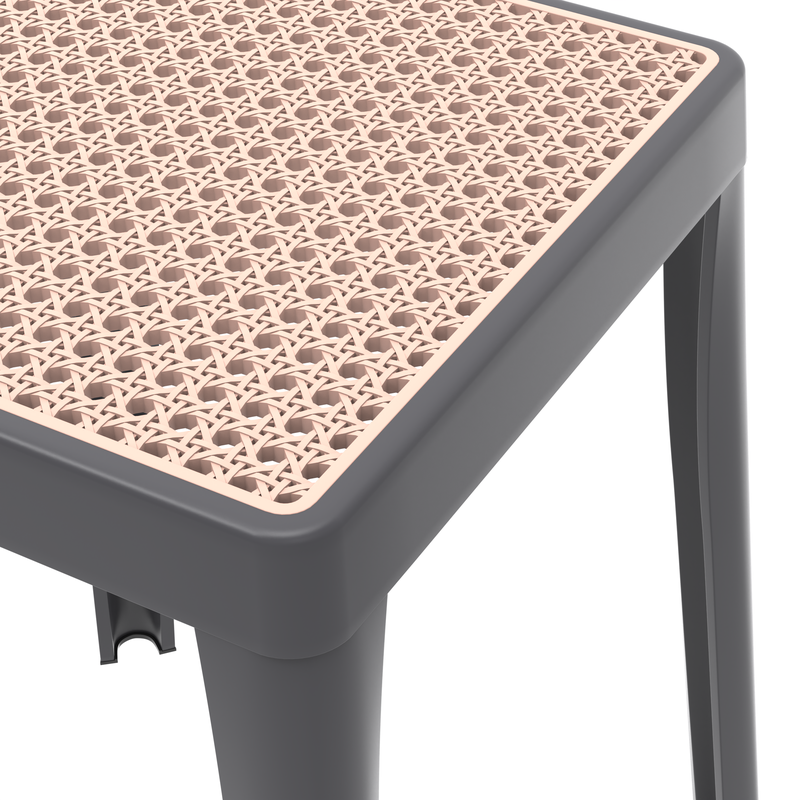 LeisureMod Tresse Series Stackable Poly Stool with Wicker Top in Grey Closeup.