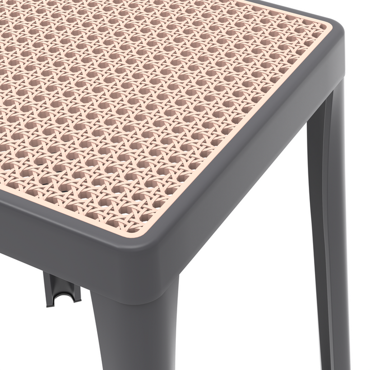 LeisureMod Tresse Series Stackable Poly Stool with Wicker Top in Grey Closeup.