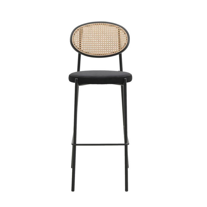 LeisureMod Euston Modern Wicker Bar Stool with Black Steel Frame in Black Front View.