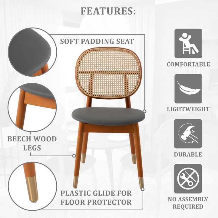 Chair with features listed on a white background.