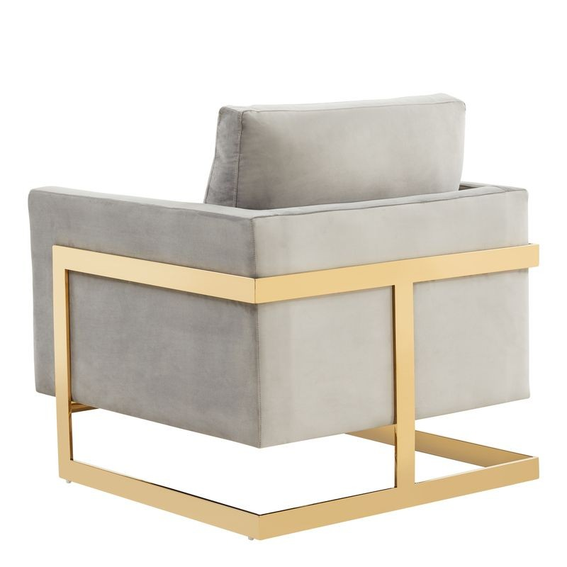 Lincoln Velvet Accent Armchair with Gold Frame Light Grey Back View