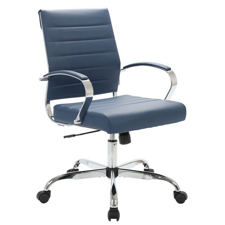 LeisureMod Benmar Leather Office Chair Navy Blue