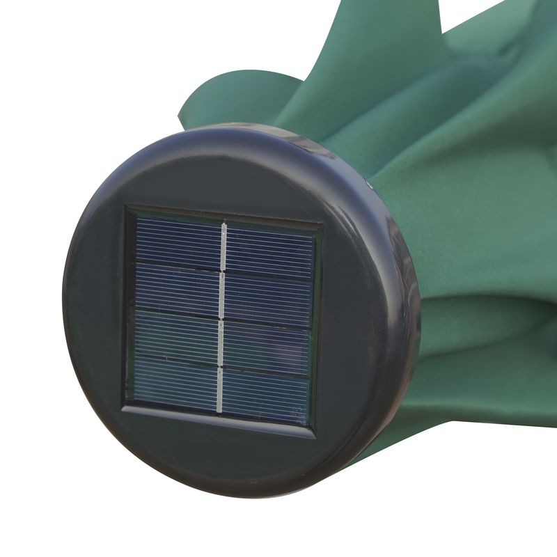 LeisureMod Sierra Outdoor Patio Umbrella with Base in Green Solar Device.