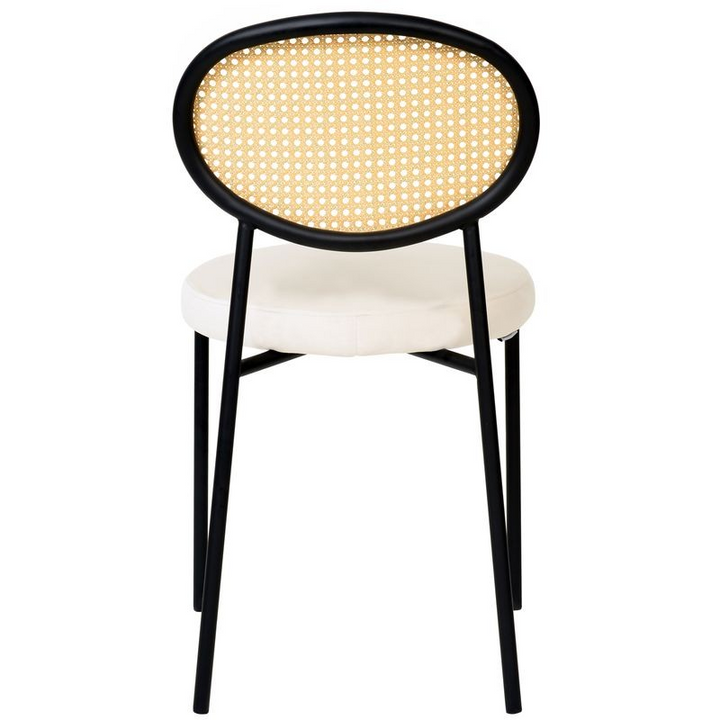 LeisureMod Euston Modern Wicker Dining Chair with Velvet Round Seat Beige Back View.
