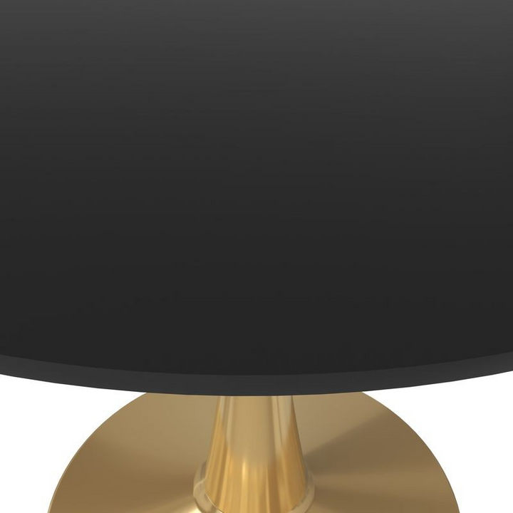 Leisuremod Bristol 40" Round Dining Table Gold Base with Black Top Closeup.