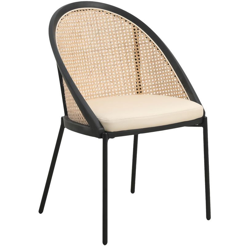 LeisureMod Urbane Collection Modern Dining Chair with Wicker Back in Cream