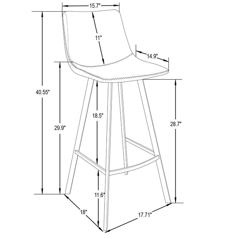 Bar stool with dimensions labeled on a white background.