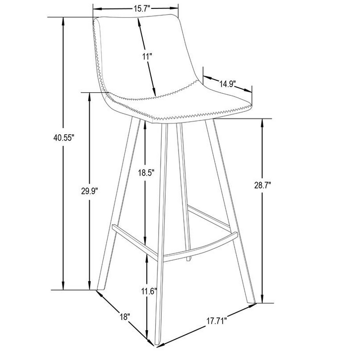 Bar stool with dimensions labeled on a white background.