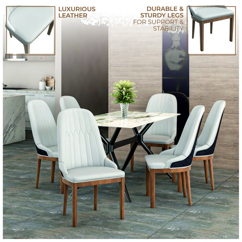 Leisuremod Verisma Collection Modern Wooden Dining Chair in Black Fabric with Light Grey Front at Table.