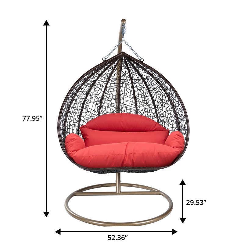 Leisuremod Recluse Collection Modern Outdoor Swing Chair Brown Frame with ES57 Red Cushion Dimensions.