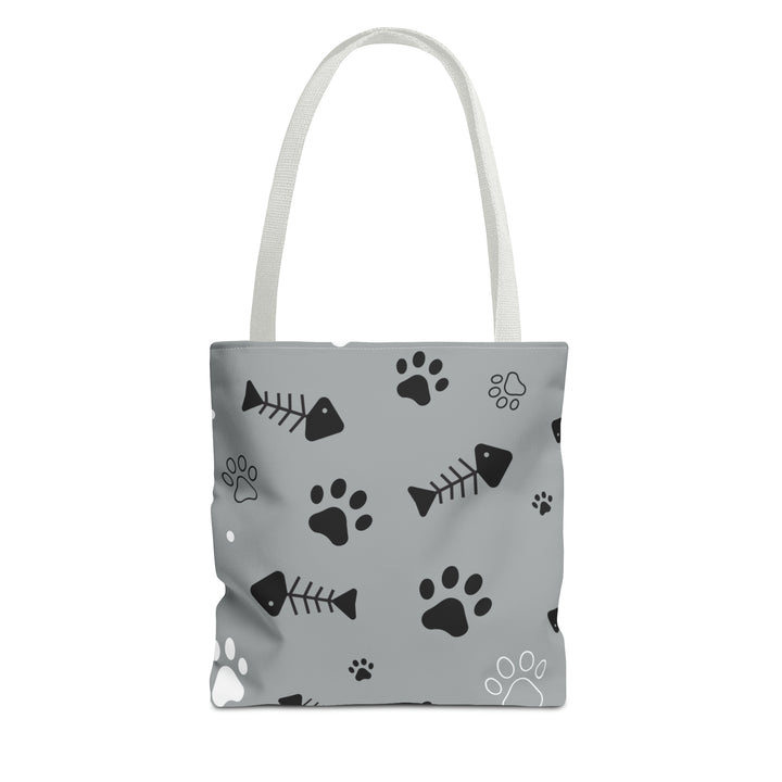 Paws and Fish Gray Pattern Tote Bag (AOP)