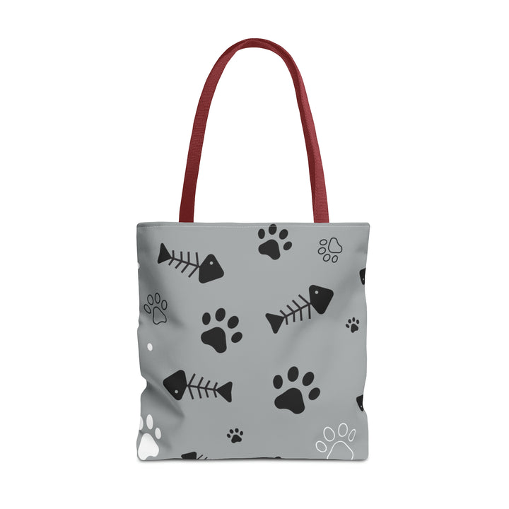 Paws and Fish Gray Pattern Tote Bag (AOP)