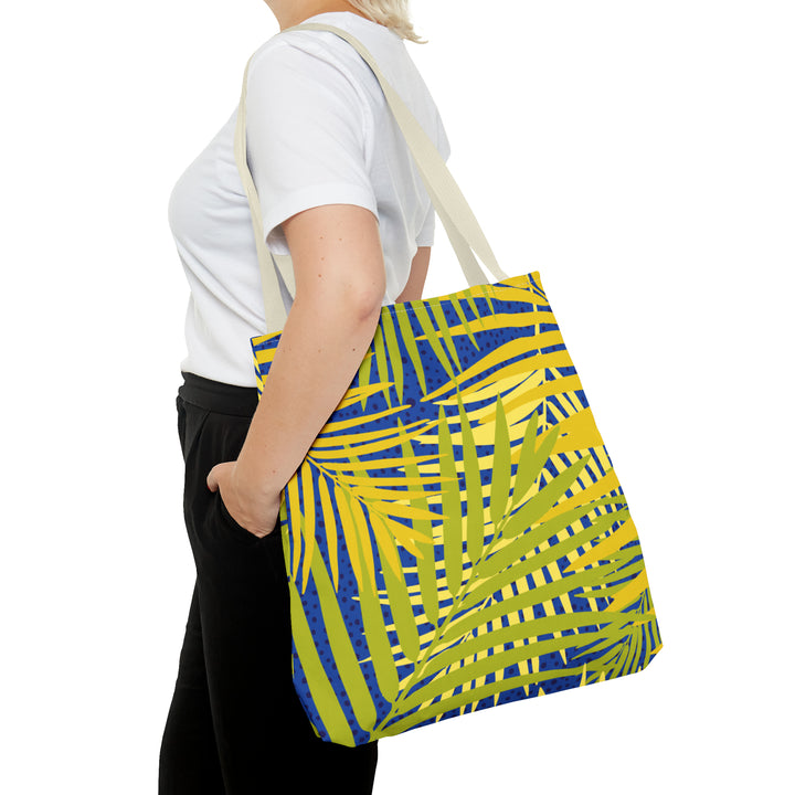 Green Leaves Pattern Over Blue Tote Bag (AOP)